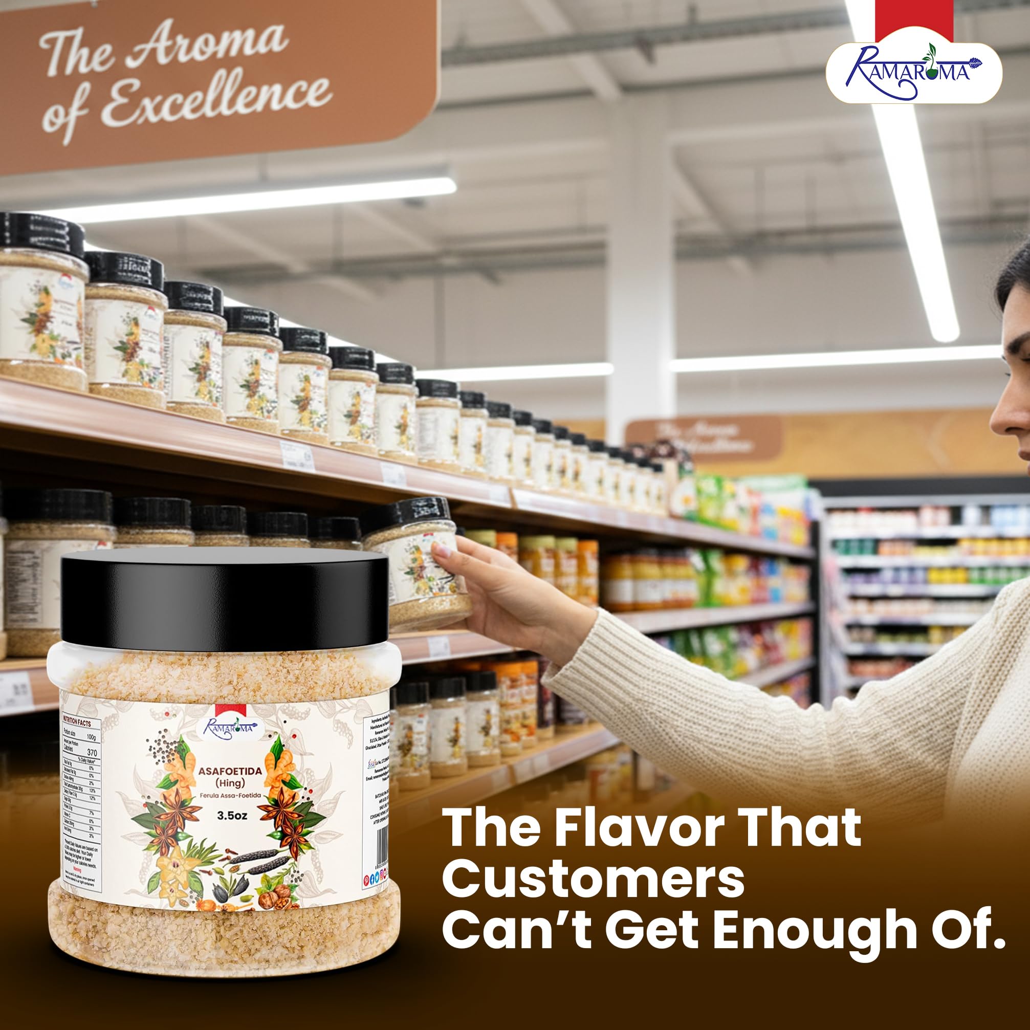 Vegan, non-GMO, salt-free Hing by Ramaroma in a natural spice setup