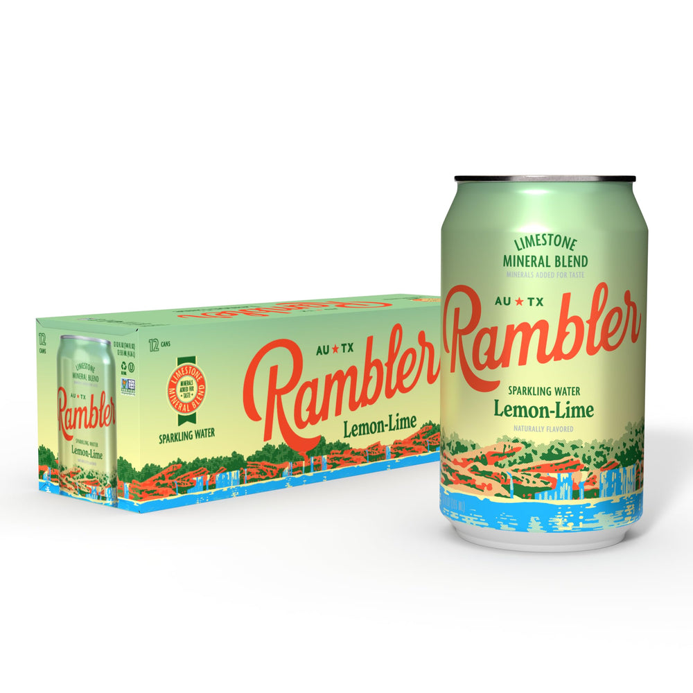 RAMBLER AUTX lemon-lime can offering a refreshing zero-calorie sip.