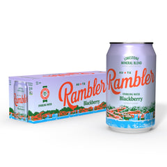 RAMBLER AUTX sparkling water bottle pour—crisp blackberry aroma and balanced bubbles.