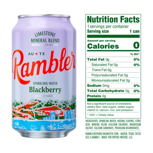RAMBLER AUTX 12-ounce can pack—sleek design and mineral-rich filtration note.