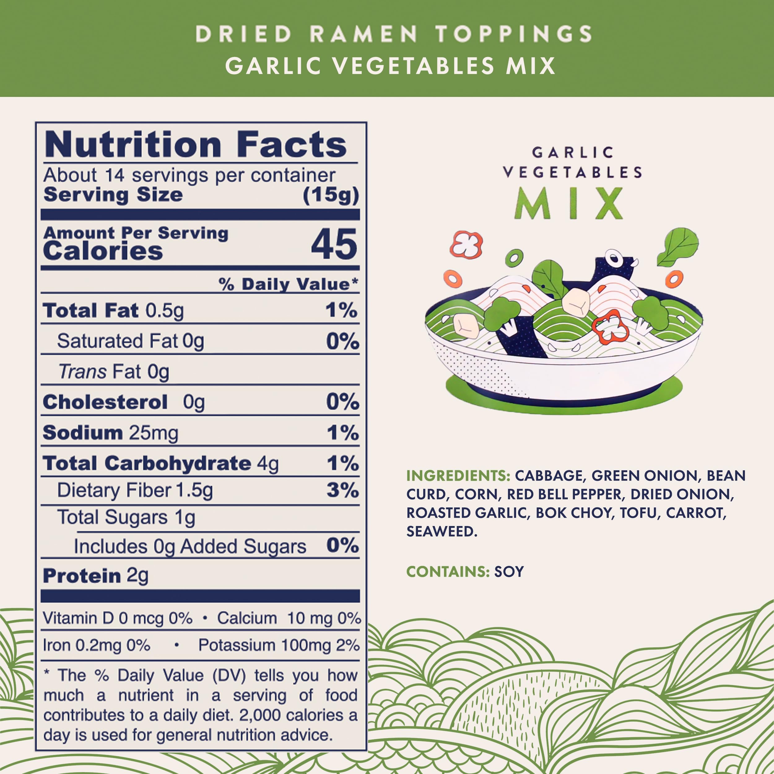 Ramen Eats veggie mix ingredients closeup highlights whole components for no fillers