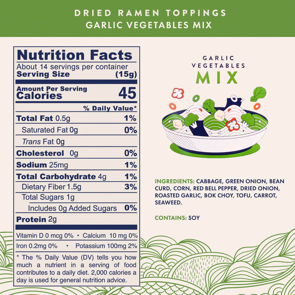 Ramen Eats veggie mix ingredients closeup highlights whole components for no fillers