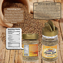 Rani Ajwain seeds, jar side view, ideal for seasoning lentils and snacks.