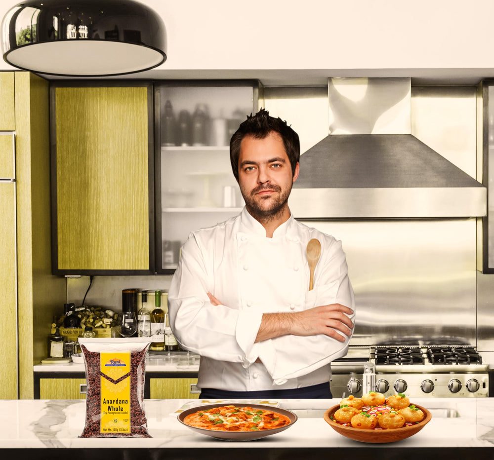 Rani Anardana packaging front communicates pure, non GMO spice quality.