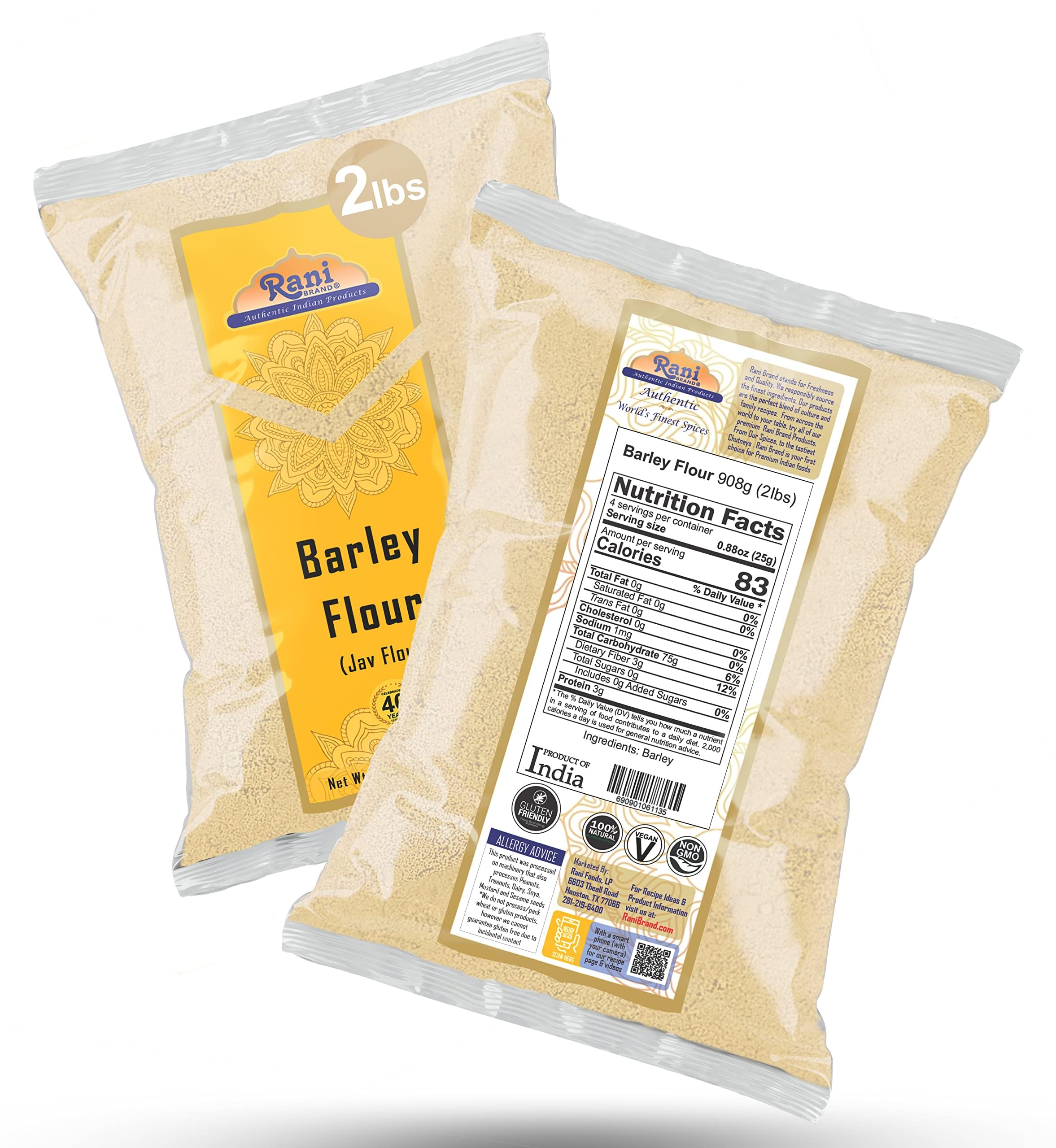 Rani Barley Flour label showing ingredients, non-GMO and Kosher certified.