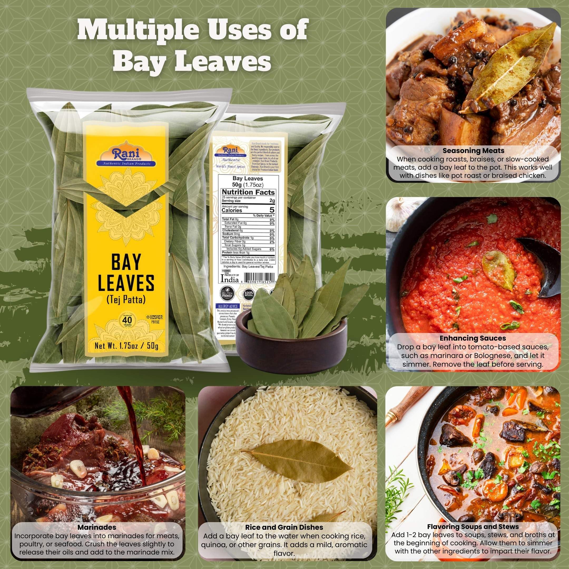 Rani Bay Leaf aroma shot highlights vibrant leaves ready to season soups.