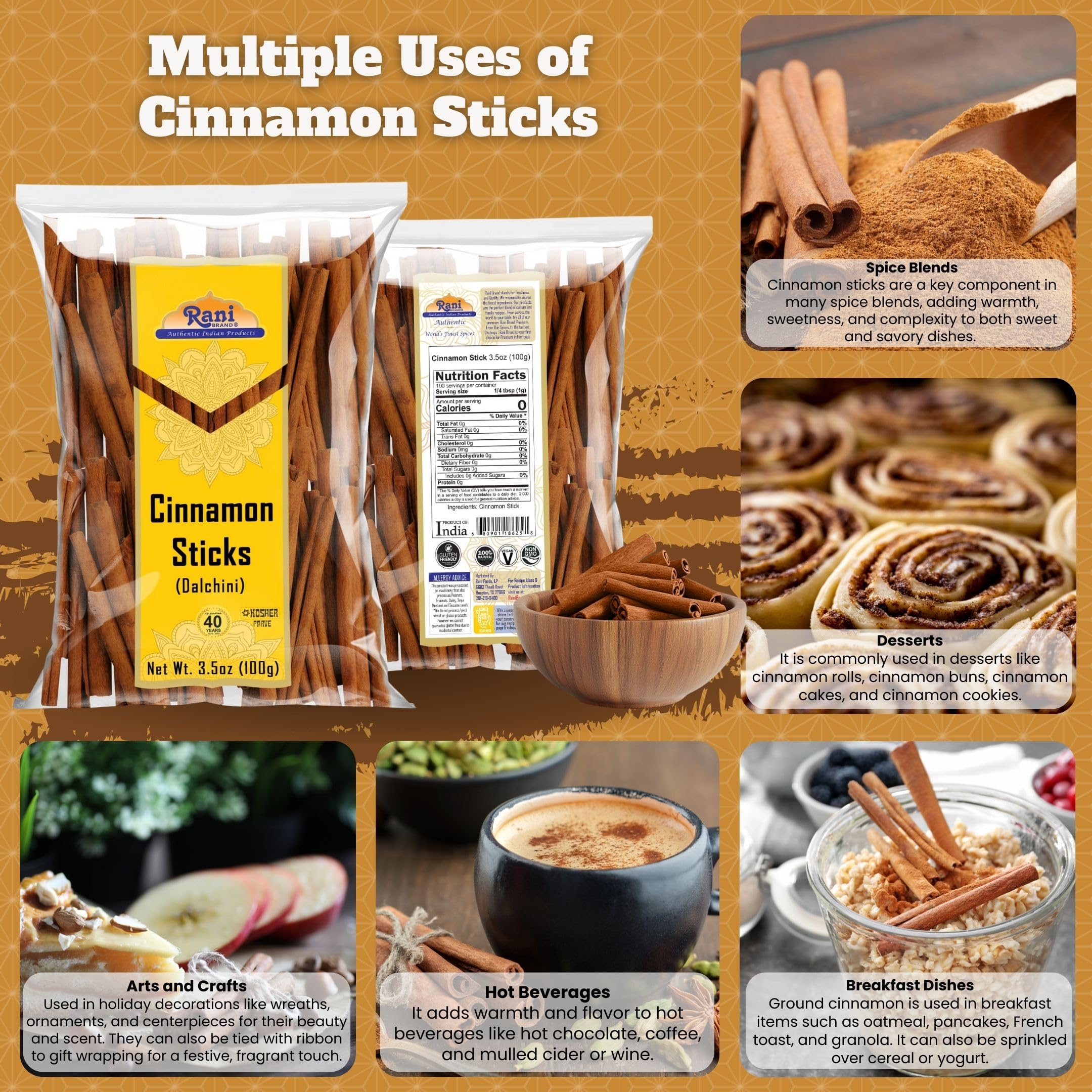 Rani Cinnamon Sticks 3-5oz ready to flavor beverages and desserts
