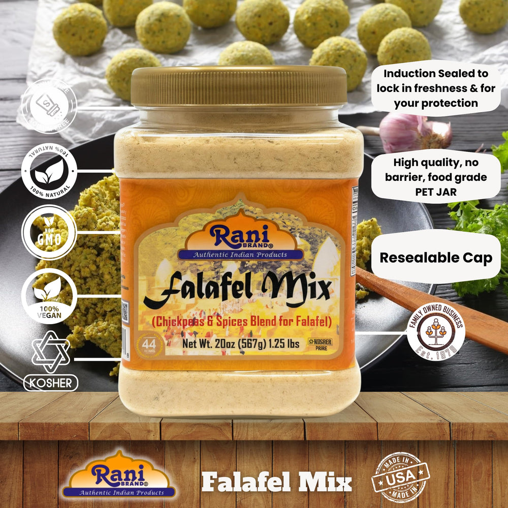 Rani Falafel Mix resealable PET jar keeps freshness.