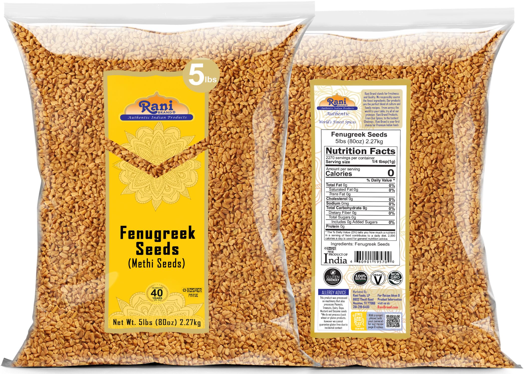 Rani Fenugreek seeds closeup highlights aromatic seeds for flavorful curries.