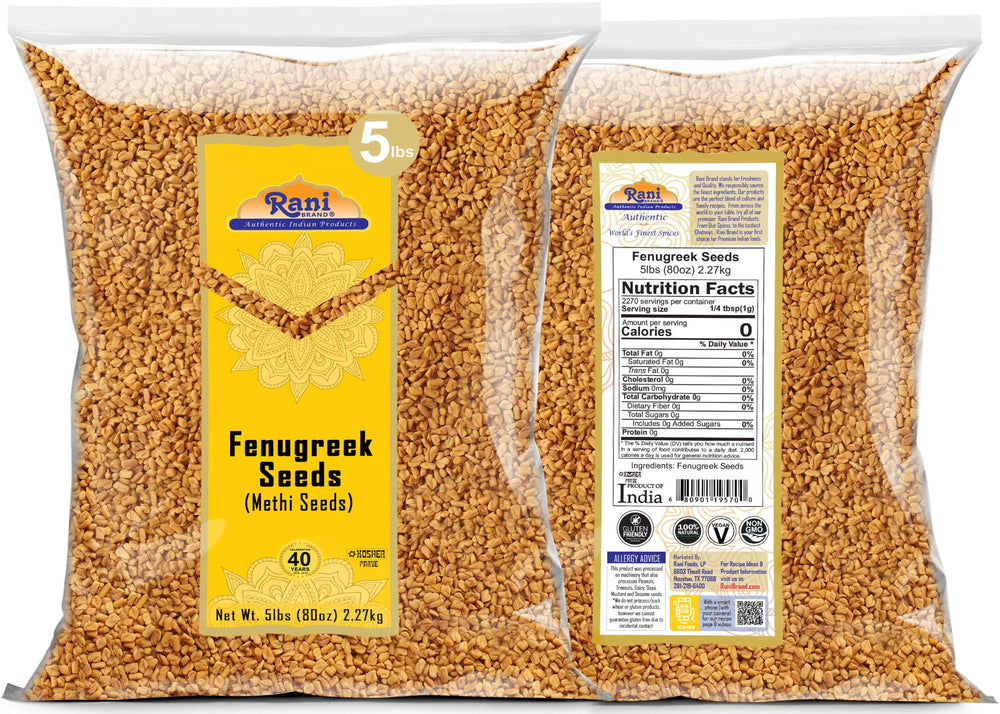 Rani Fenugreek seeds closeup highlights aromatic seeds for flavorful curries.