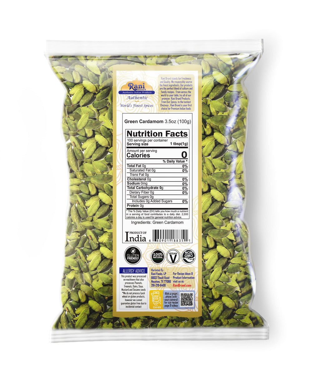 Rani Brand Hari Elachi packaging bag close-up for easy pantry storage