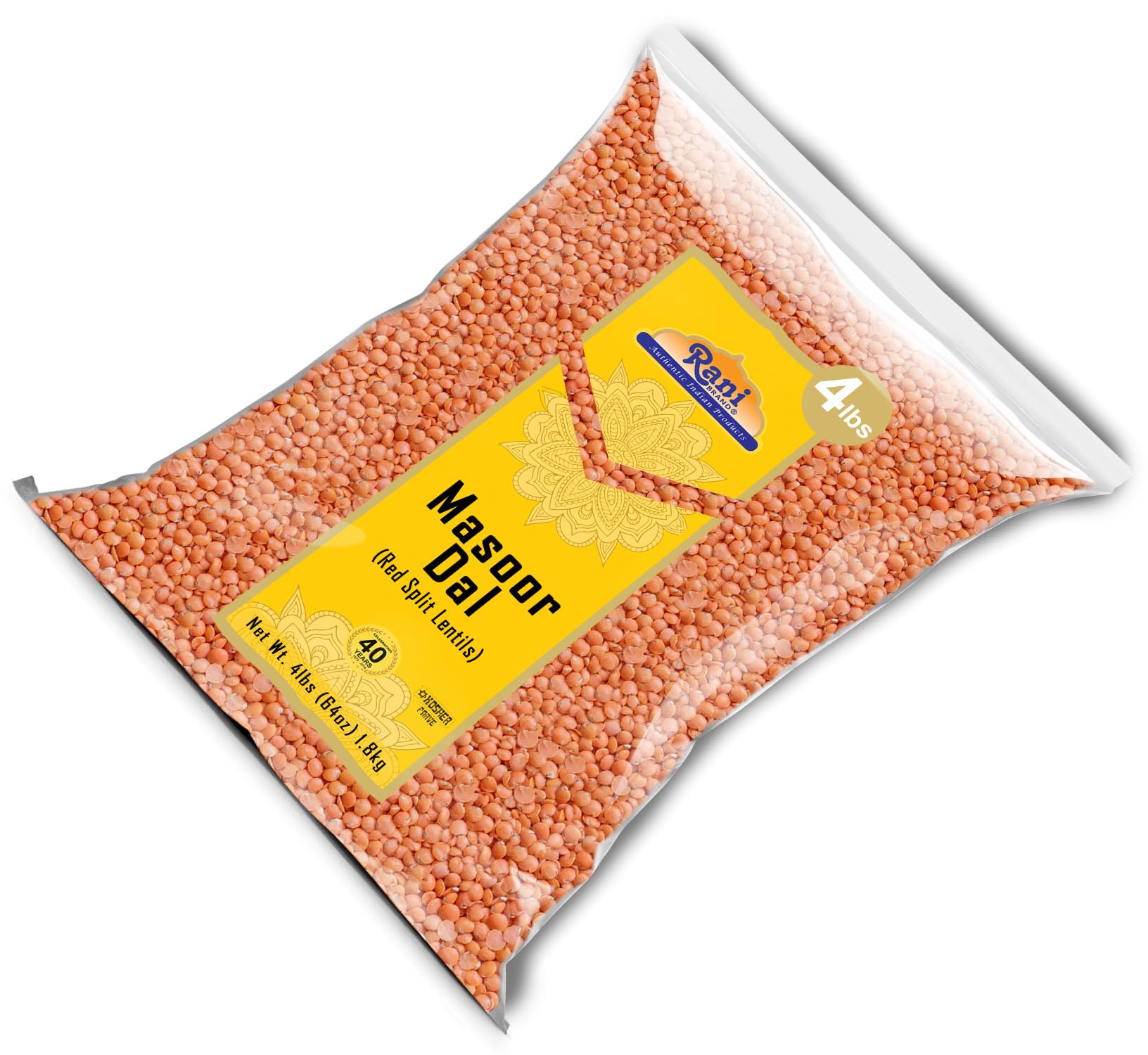 Rani Brand Masoor Dal Indian origin packaging emphasizes heritage and quality.