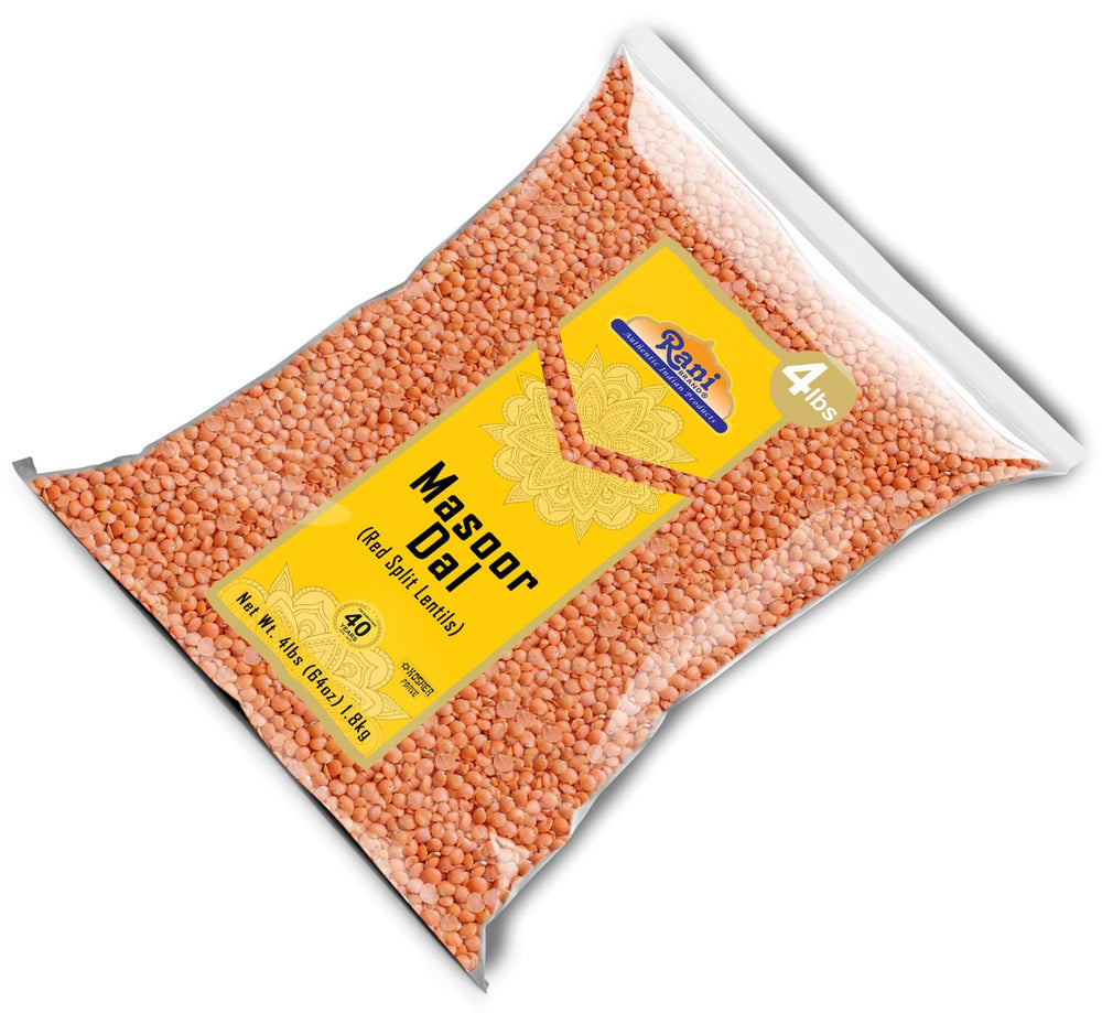 Rani Brand Masoor Dal Indian origin packaging emphasizes heritage and quality.