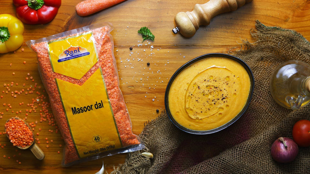 Rani Brand Masoor Dal with kosher and vegan-friendly labeling on the package.