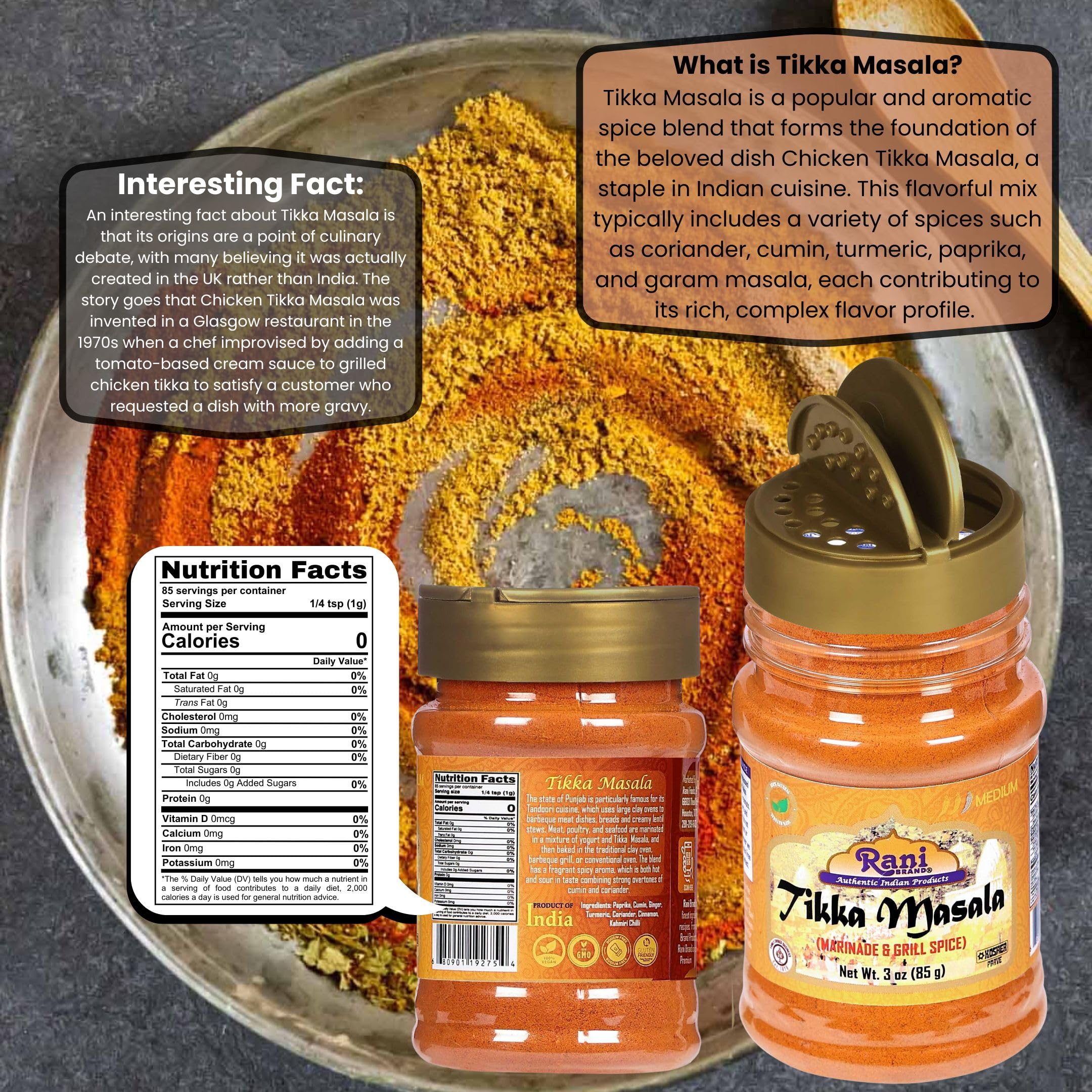 Rani Brand seven-spice blend powder close-up highlighting aromatic curry base