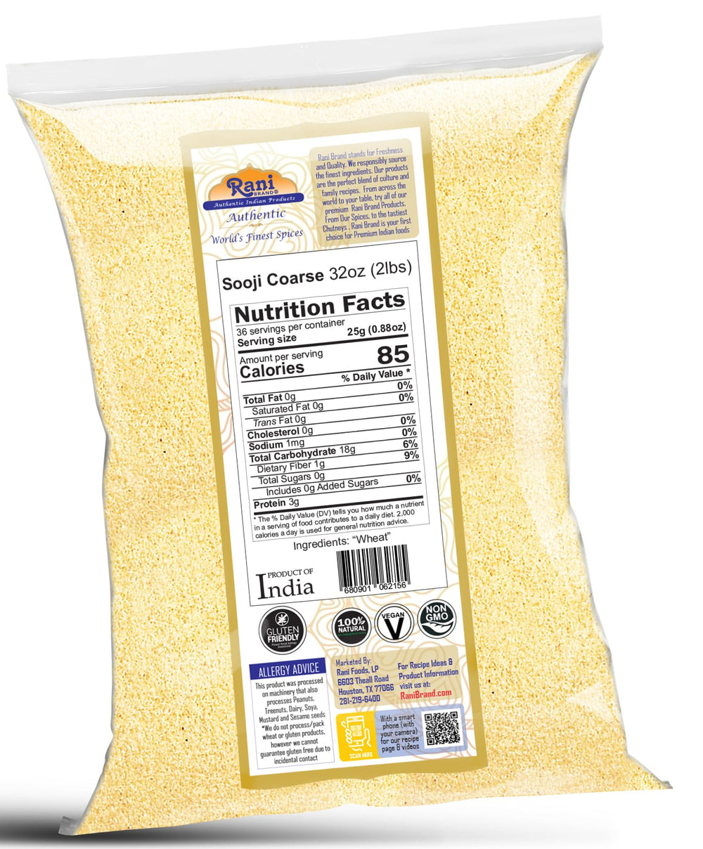 Rani Brand Sooji Coarse flour bag open for family cooking.