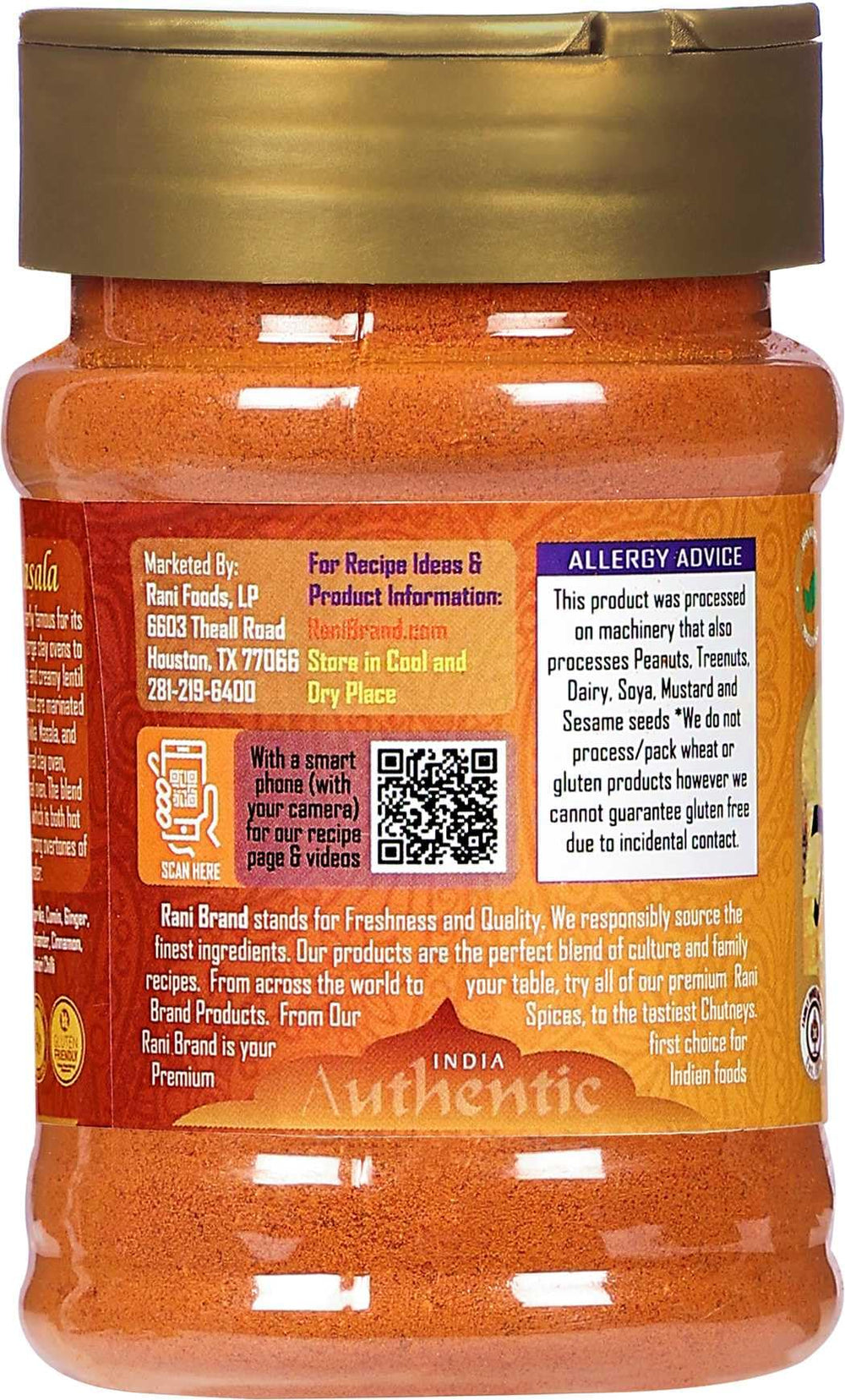 Rani Brand recipe on bottle offering quick cooking ideas