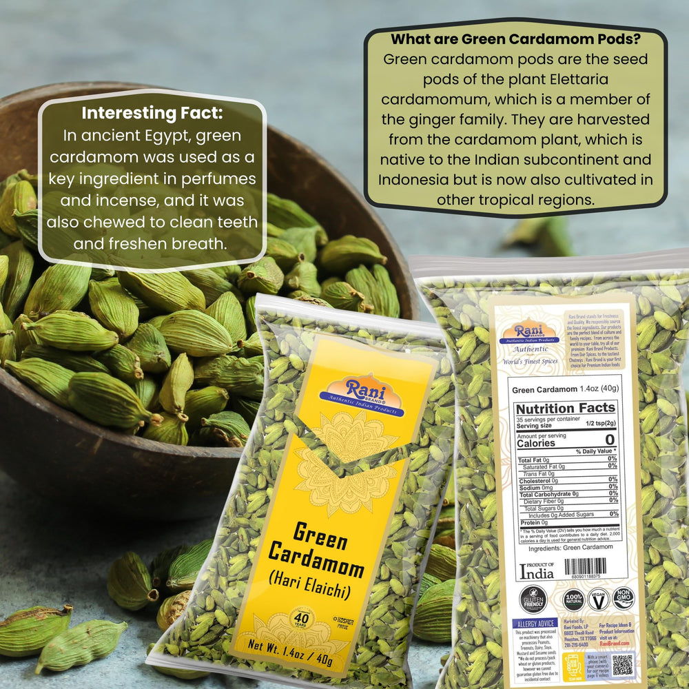 Rani Brand Hari Elachi packaging in a no-barrier bag emphasizing freshness.