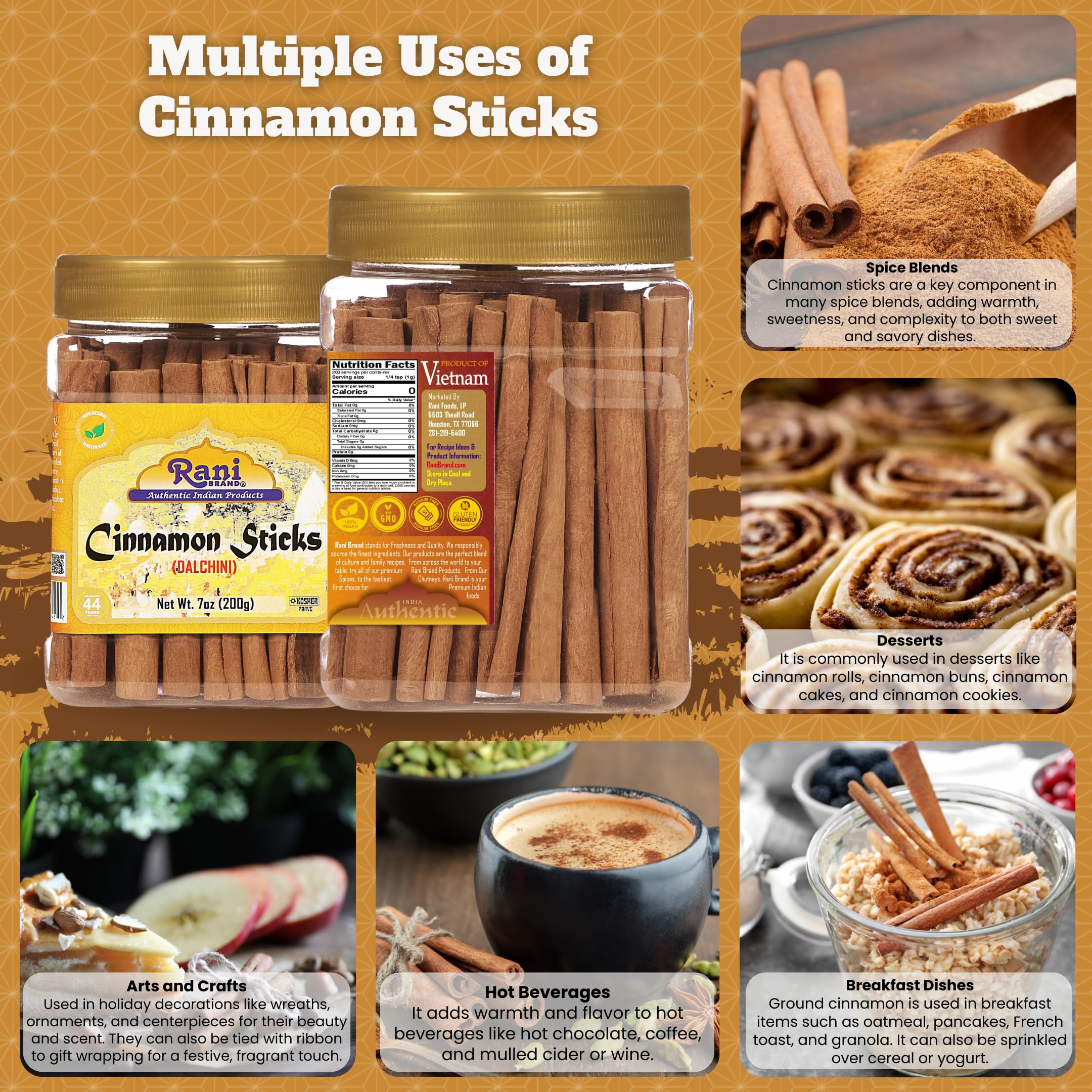 Rani Cassia Saigon cinnamon from Vietnam enhances flavor with a rich fragrance.