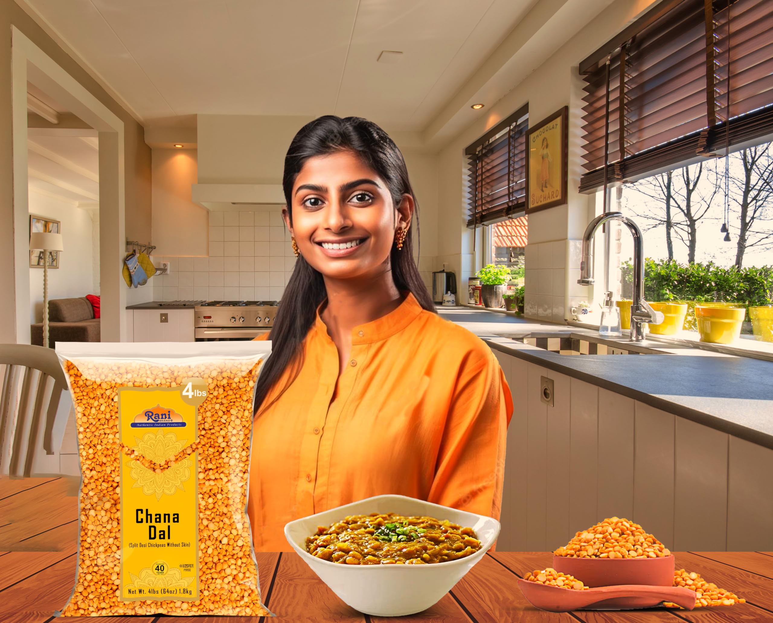Kosher certification symbol on Rani Chana Dal packaging for trusted quality.