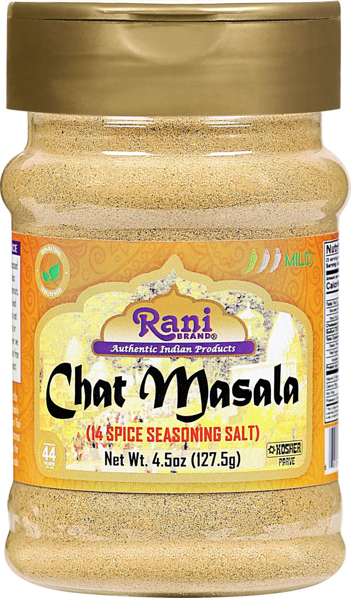 Rani Chat Masala jar front showing authentic Indian seasoning for snacks and salads