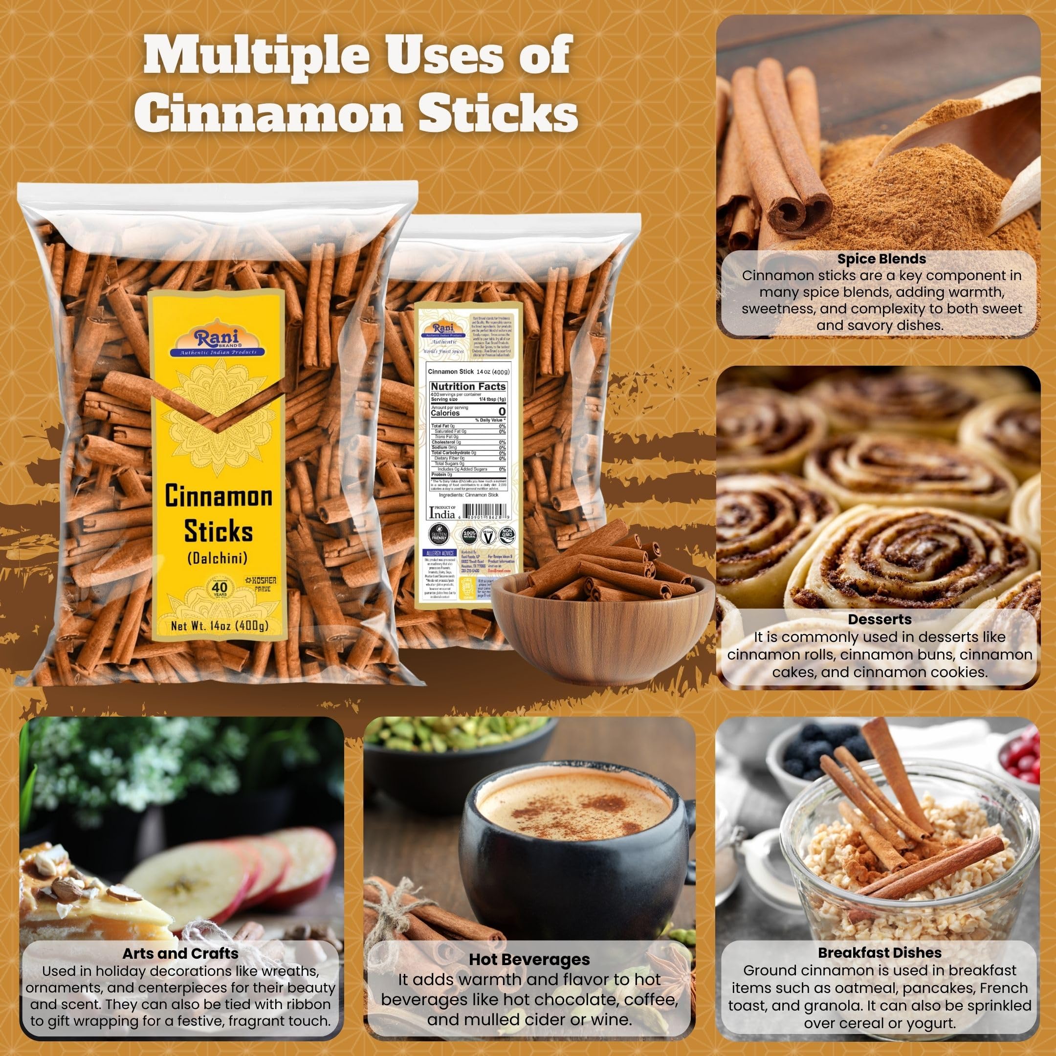 Rani Cassia cinnamon from Vietnam enhances recipes with warm, spicy notes.
