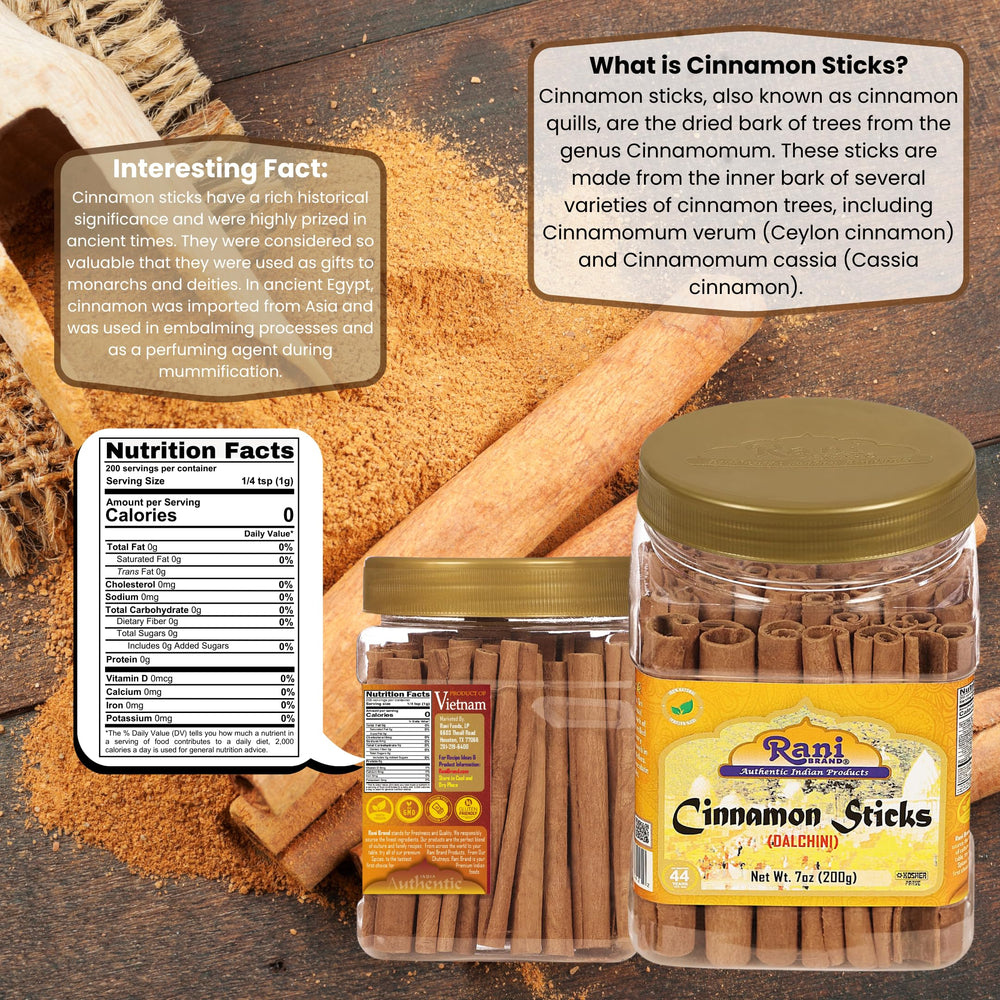 Rani cinnamon sticks, 3 inches long, ideal for soups, stews, and confections.