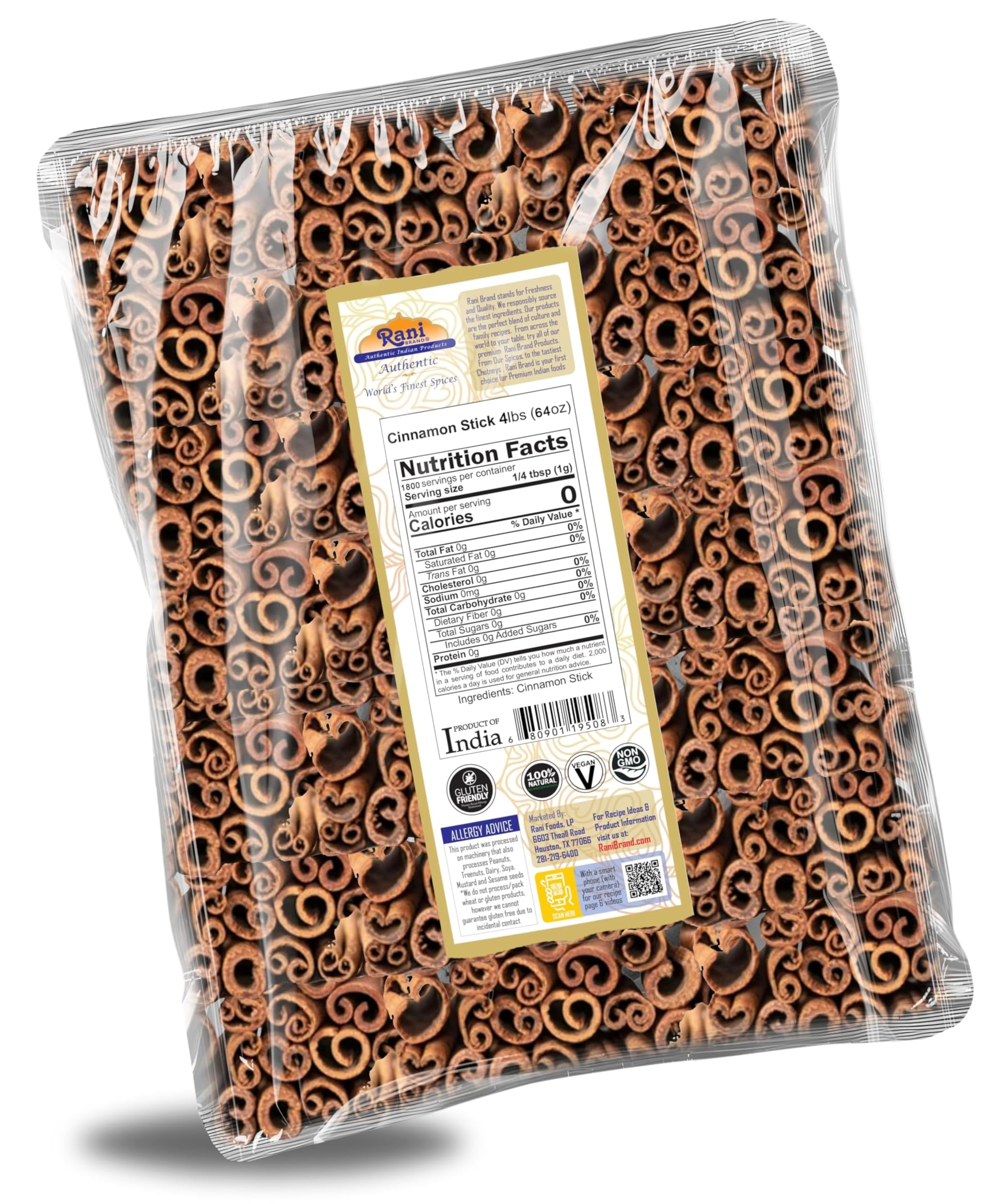 Rani Cinnamon Sticks bulk bag containing 350-400 sticks for value.