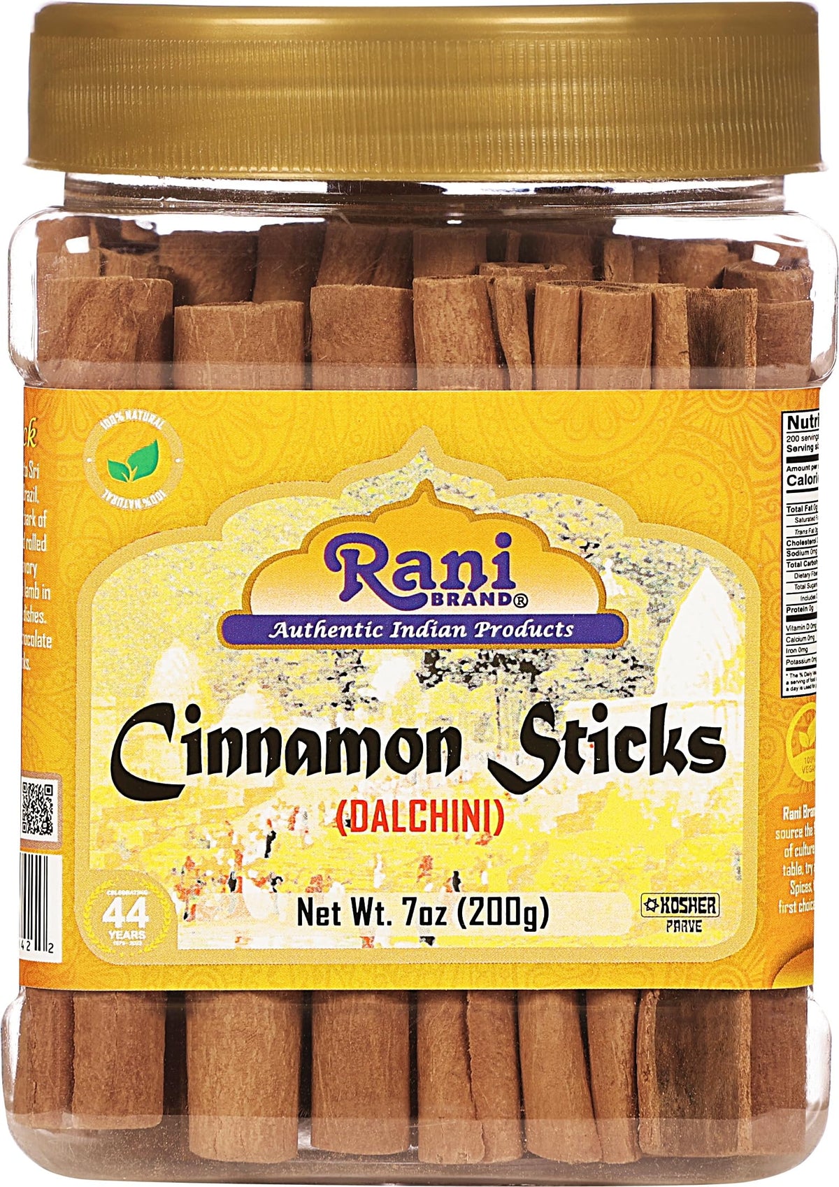 Rani Cinnamon Sticks 7oz jar with strong aroma for baking and beverages.
