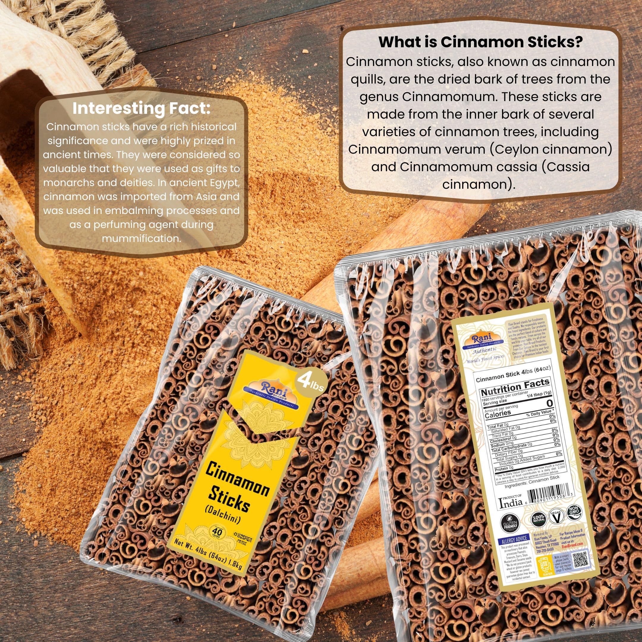 Rani Cinnamon Sticks with strong aroma enriching desserts and beverages.