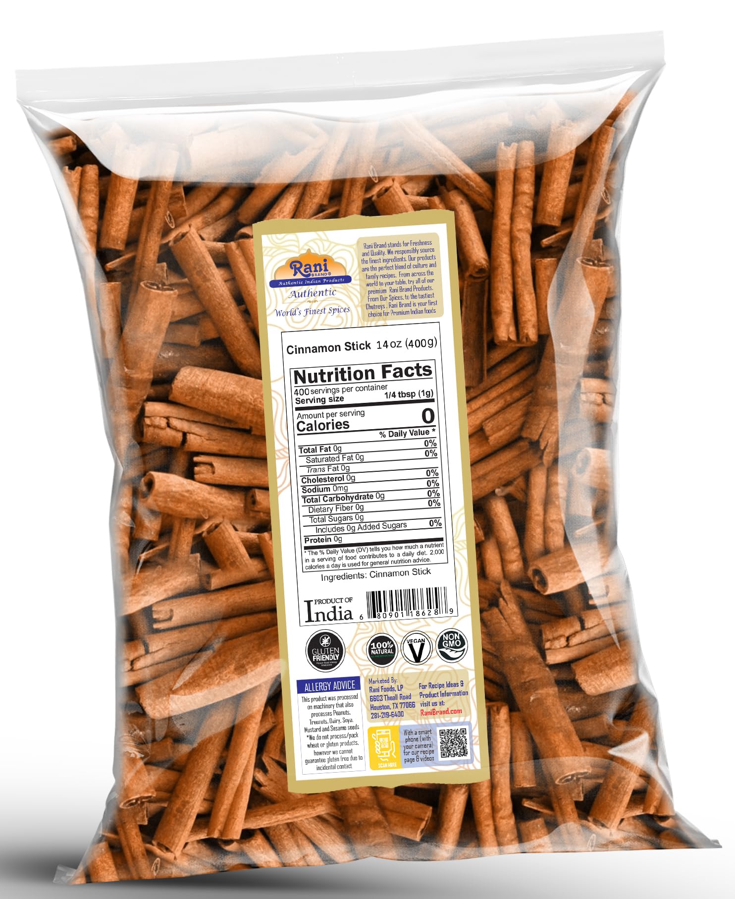 Rani cinnamon sticks long 3-inch pieces ideal for mulled drinks.
