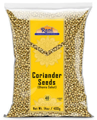 Rani Brand Coriander seeds whole front view, ideal for grinding into fresh spice blends.
