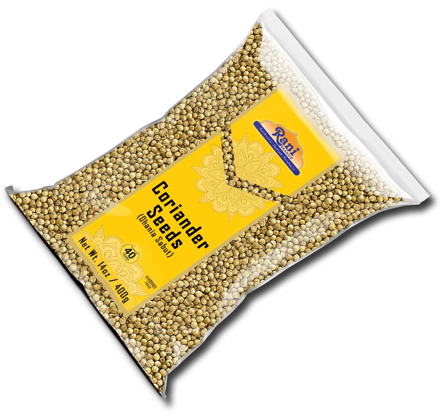 Rani Brand Coriander seeds whole pour view, easy to measure for spice blends and seasoning.