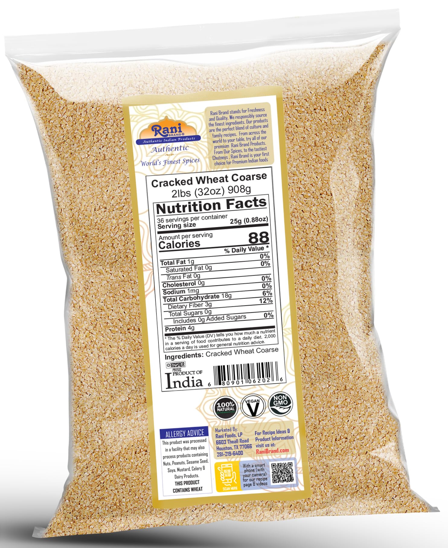 Rani Cracked Wheat Coarse grain close-up shows textured kernels for hearty dishes