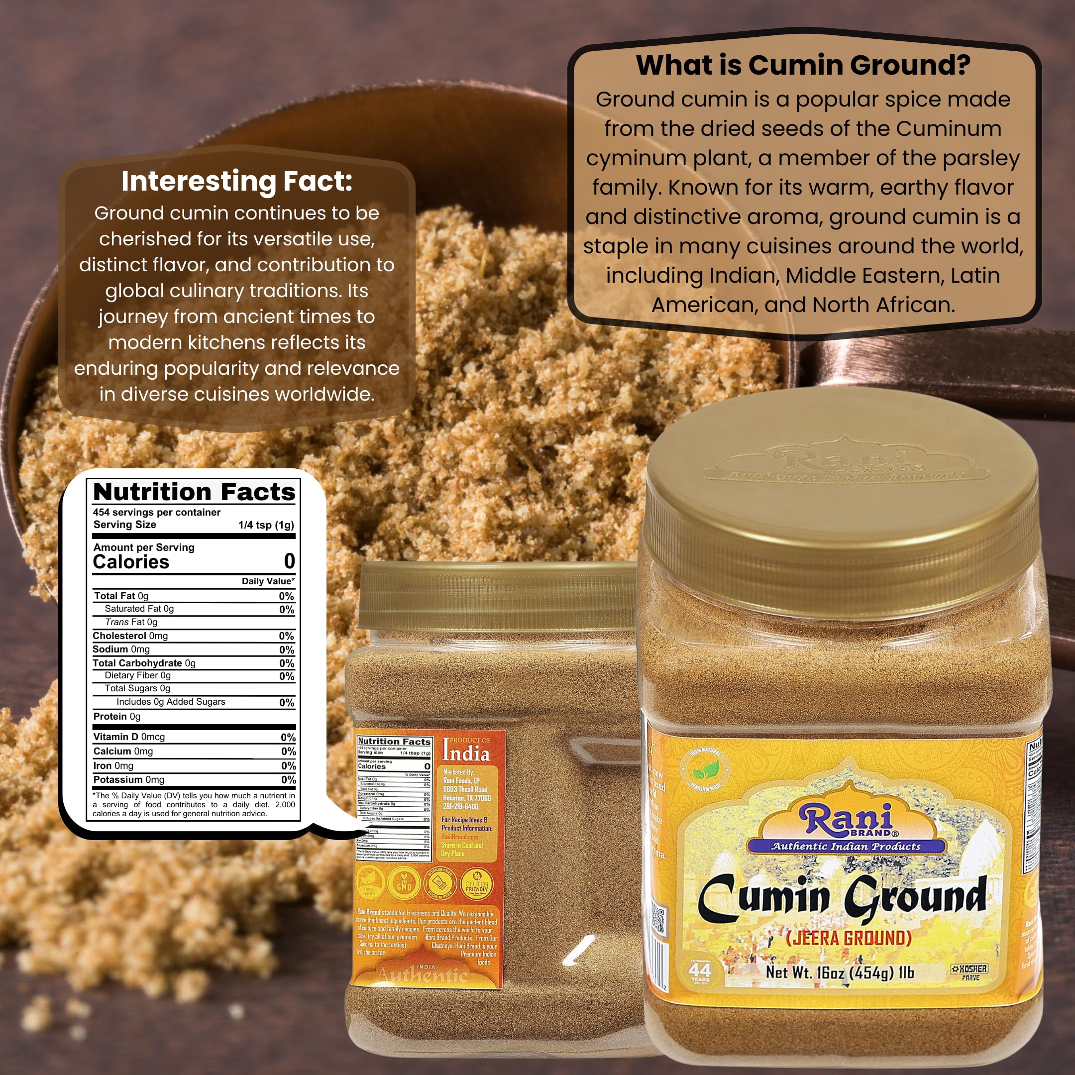Rani Cumin Powder dusting on spoon, ideal for quick flavor boosts