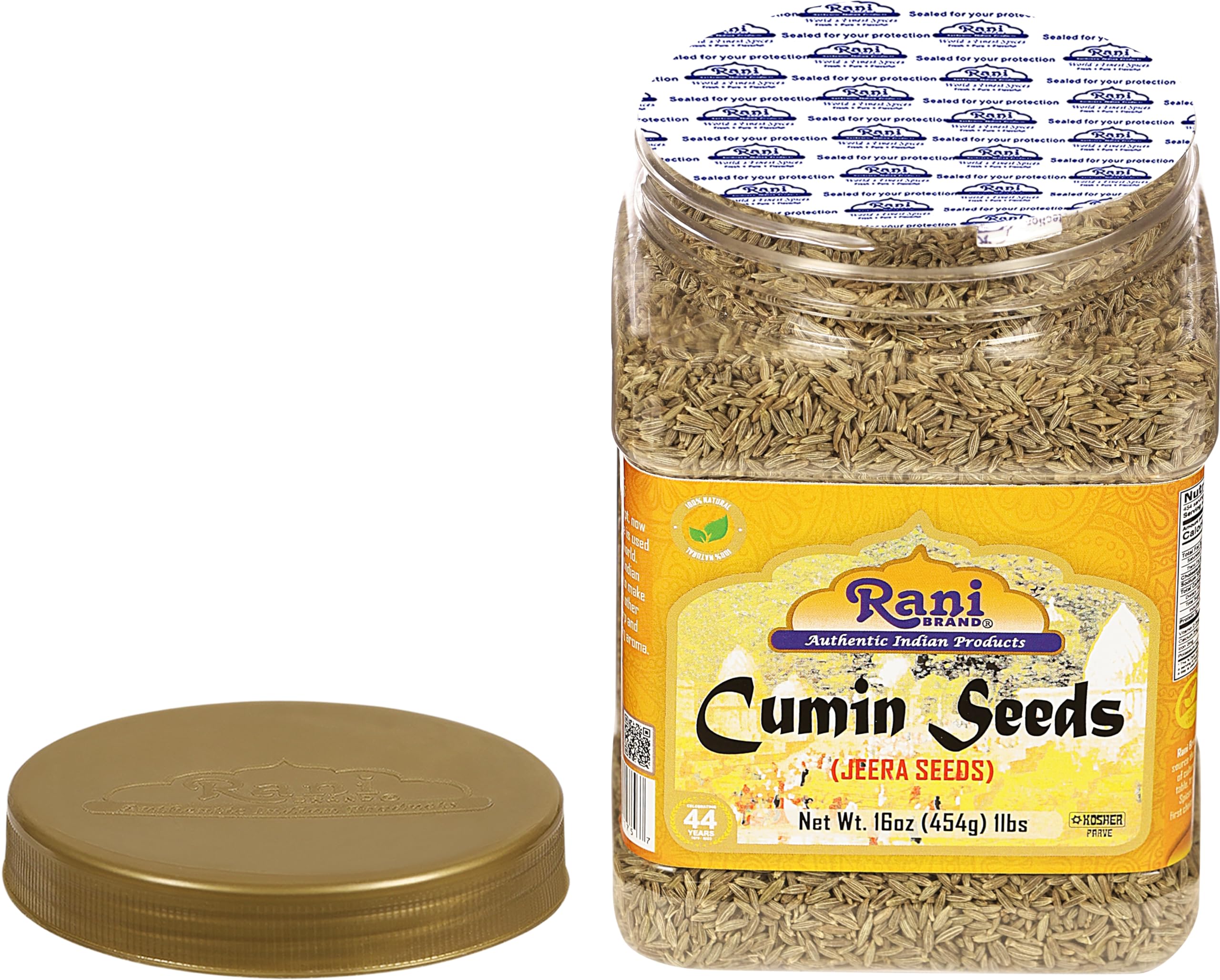 Rani Cumin Seeds jar present, ready for spice blends and cooking prep.