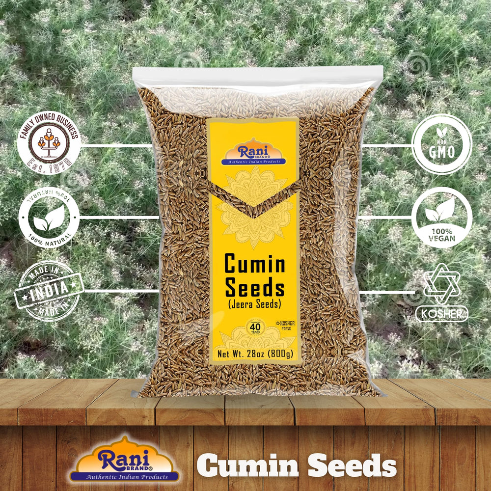 Rani Cumin Seeds Whole Jeera label shows Kosher and Non-GMO