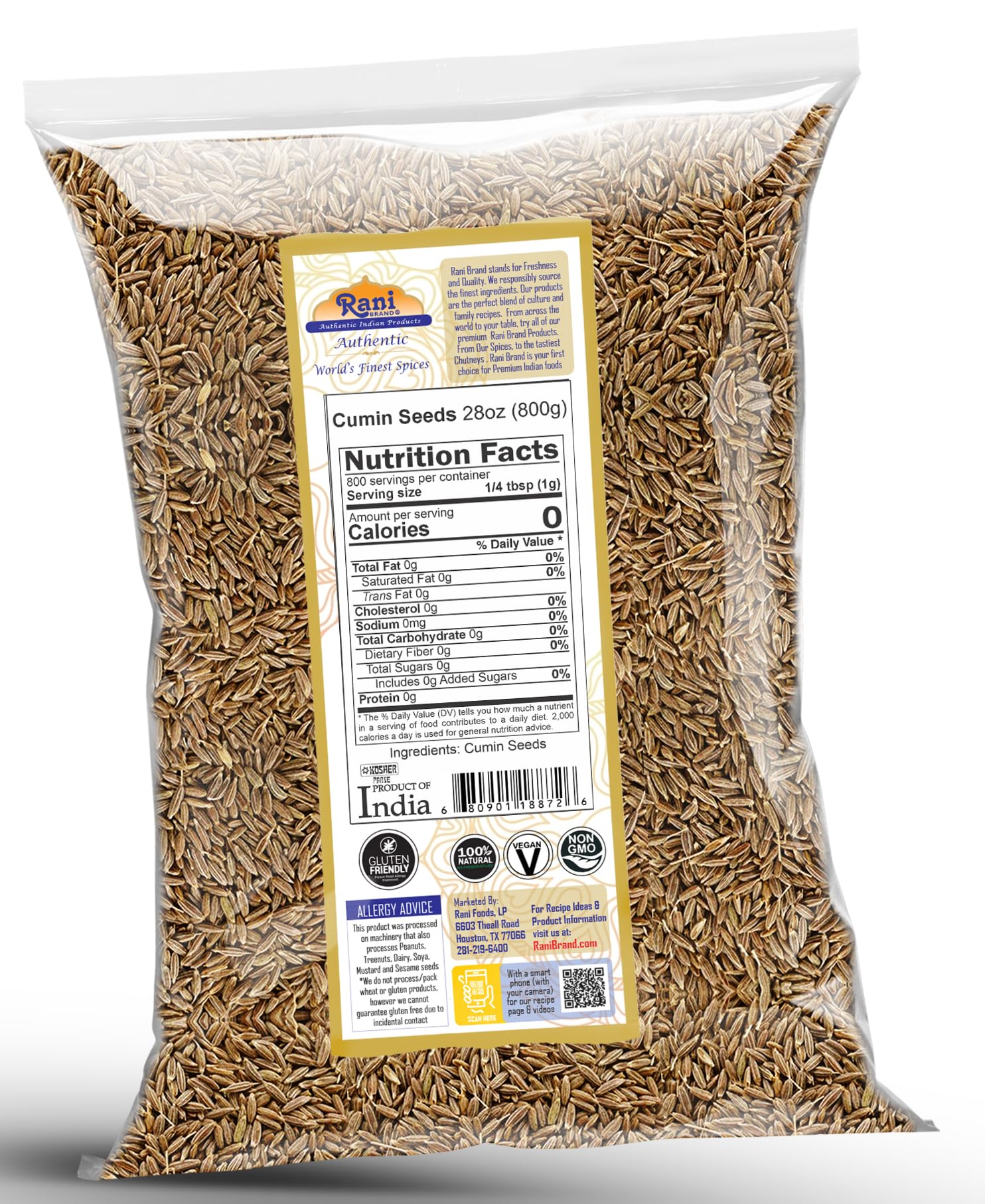 Rani Cumin Seeds Whole Jeera packaging for easy storage