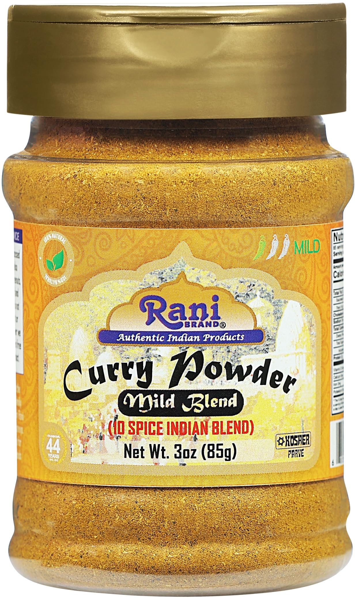 Rani Curry Powder Mild jar front view showing authentic blend for Indian dishes
