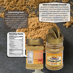 Rani Dhania powder in spice jar adds warm, citrusy notes to curries.