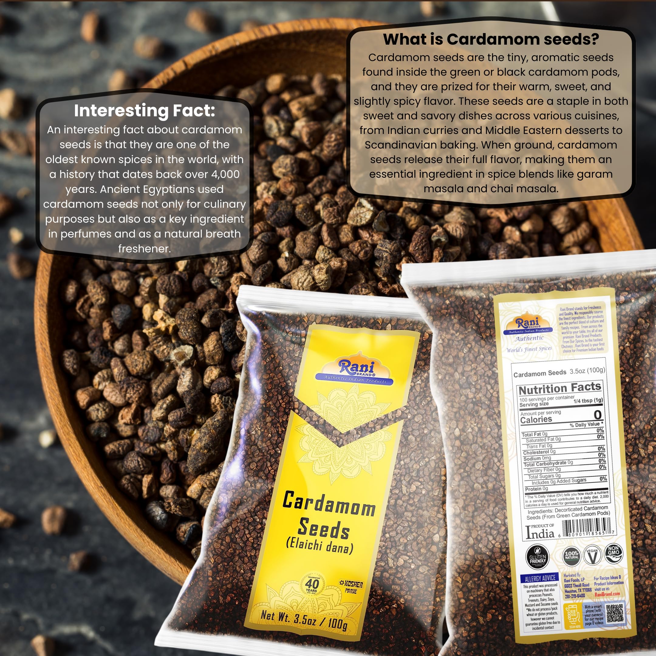 Rani Elachi decorticated seeds in pantry display showing quality