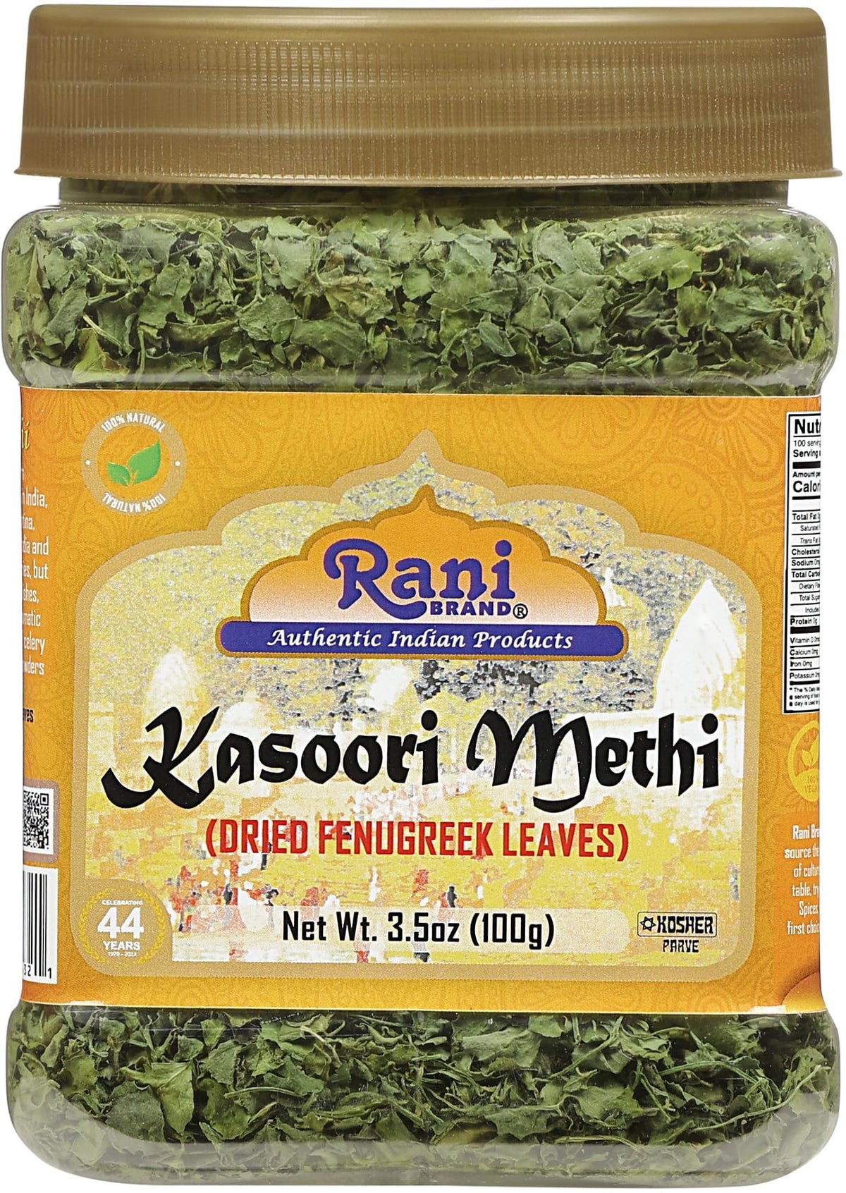 Rani fenugreek leaves jar front view for authentic kasoori methi flavor
