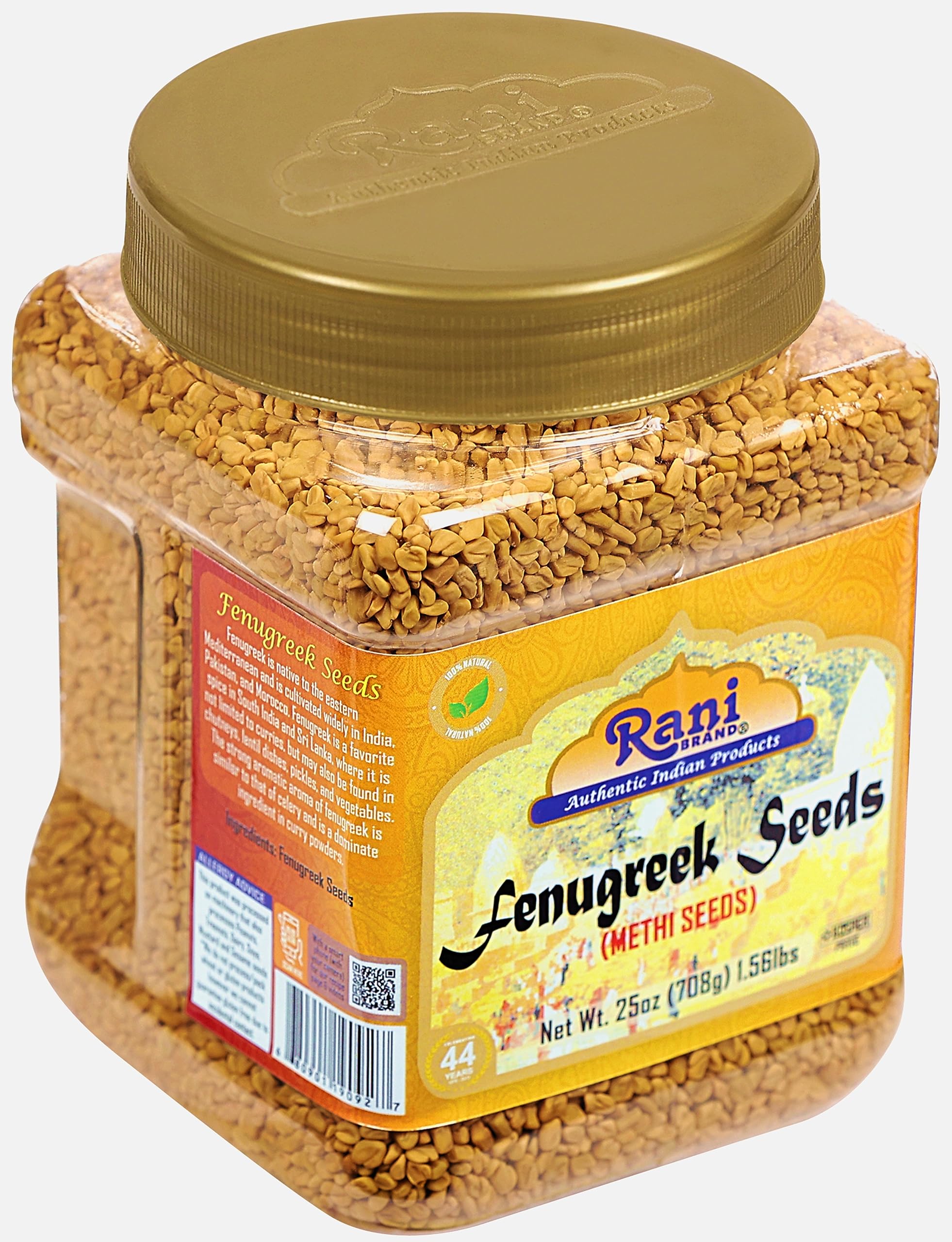 Rani fenugreek seeds bulk container suitable for pantry staples.