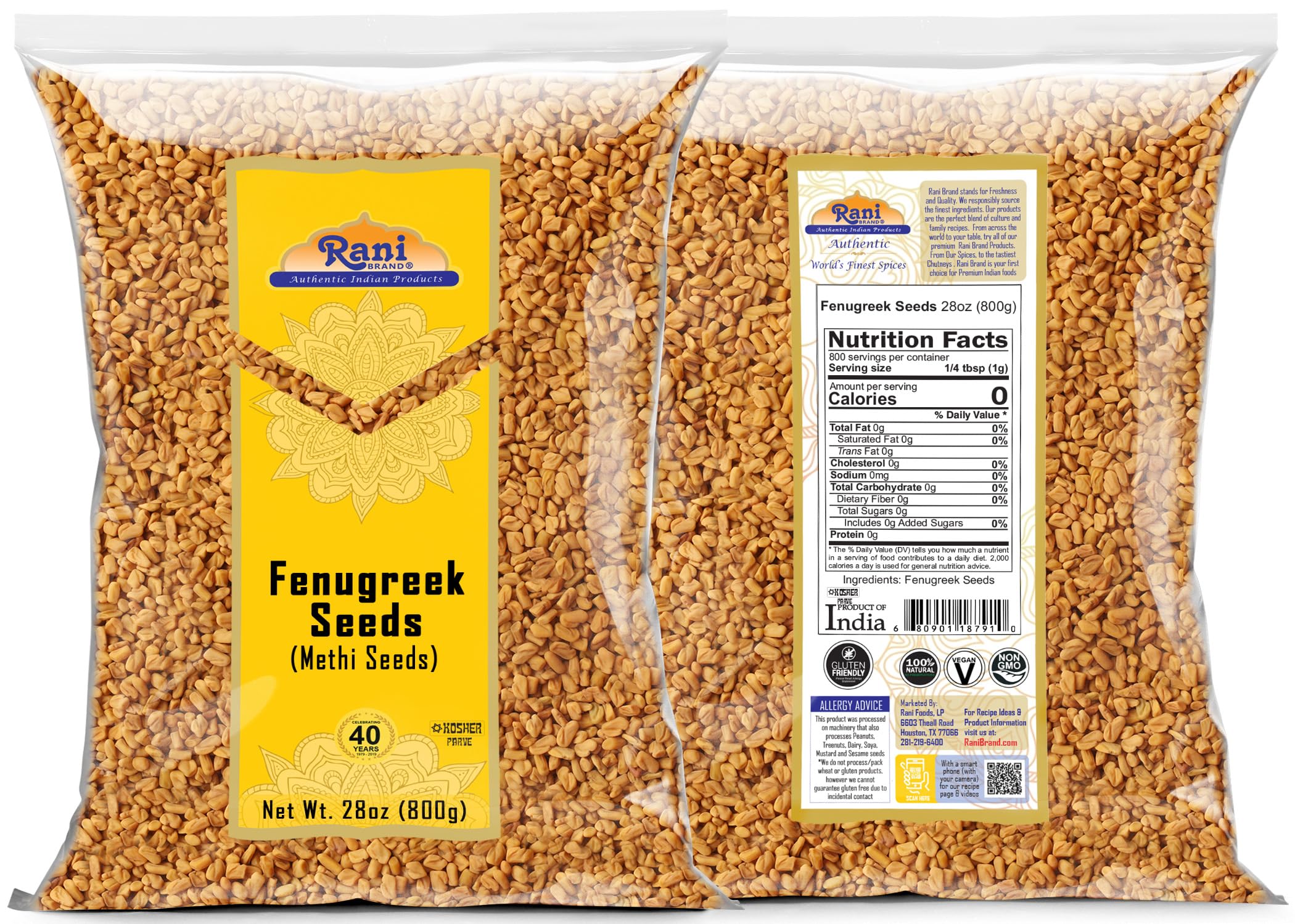Rani Fenugreek seeds packaging in the USA signals premium quality.