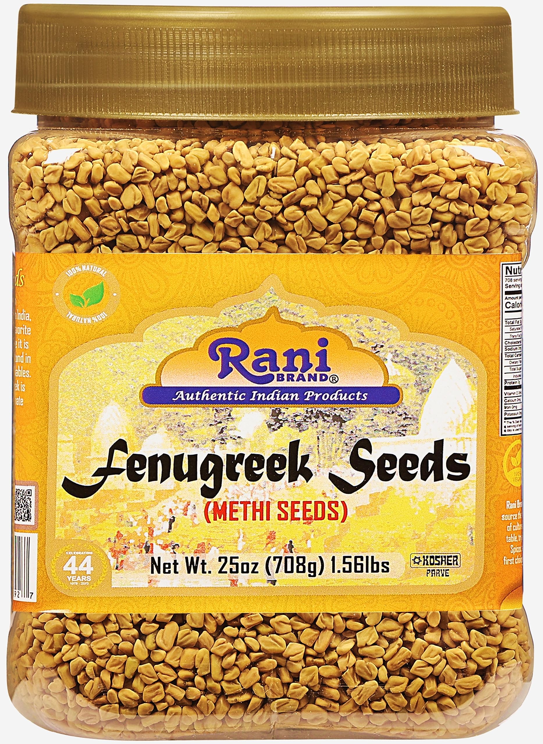 Rani Fenugreek seeds whole in 25oz jar front for authentic Indian flavor.