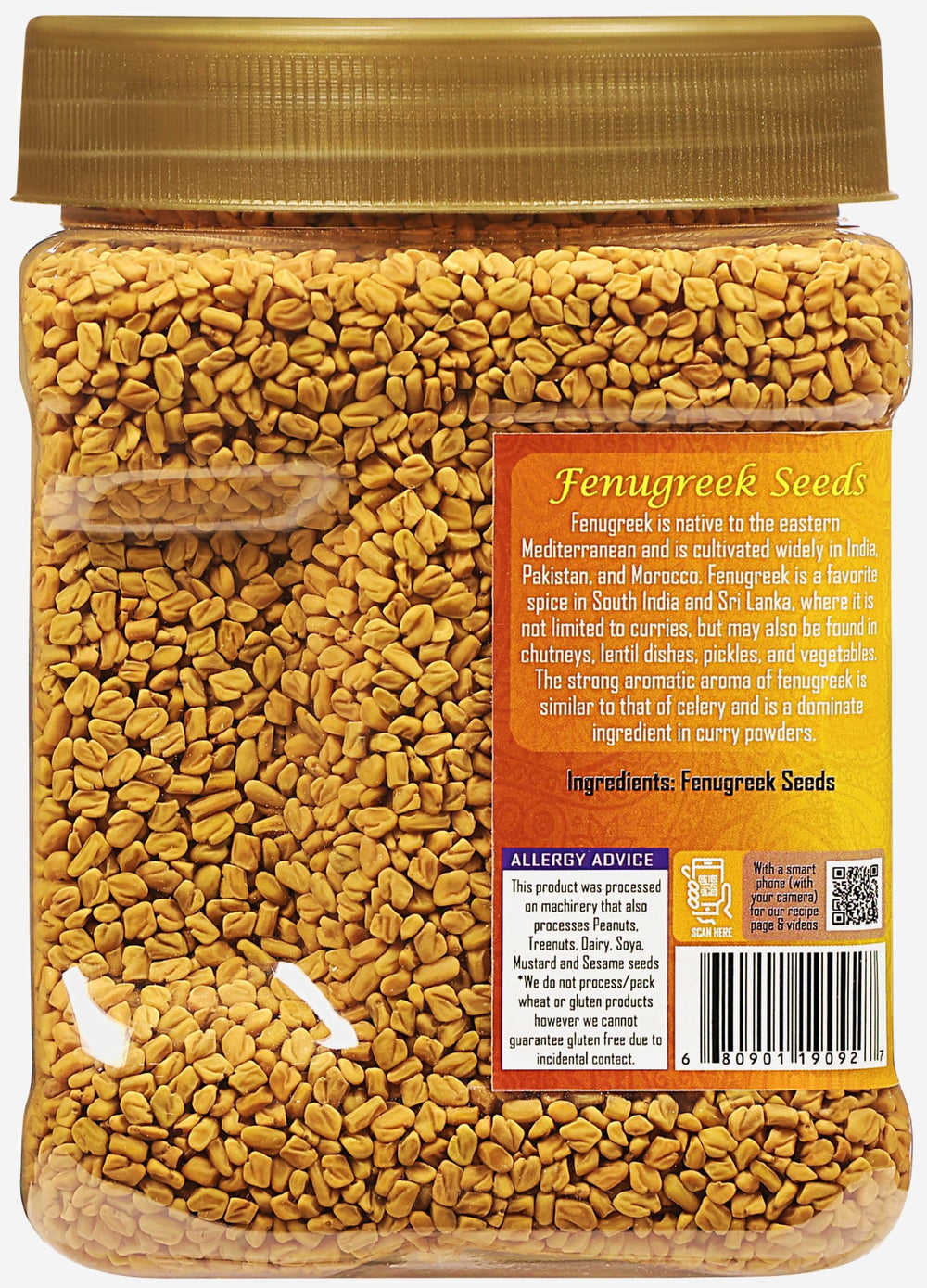Rani fenugreek seeds on wooden spoon hints at ground flavor for breads.