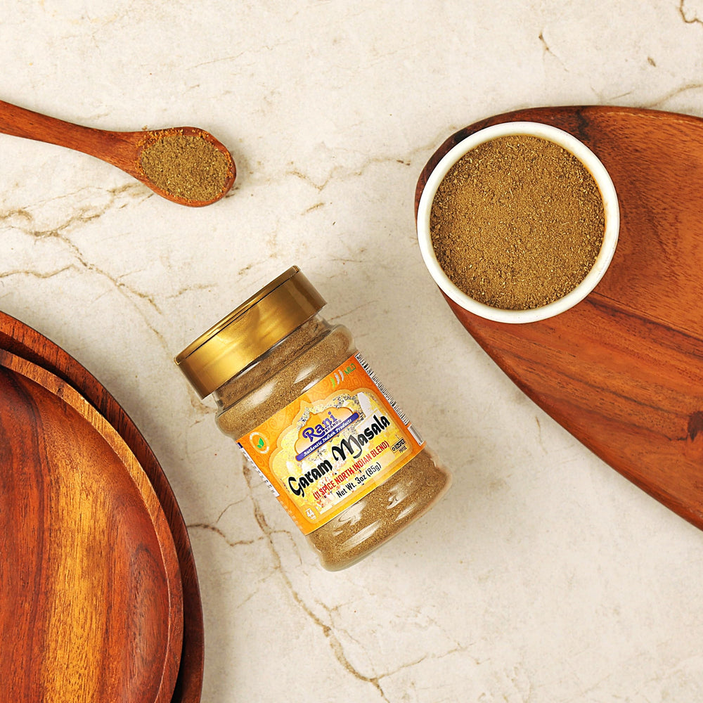 Gluten free and non-GMO indicators on Rani Masala packaging