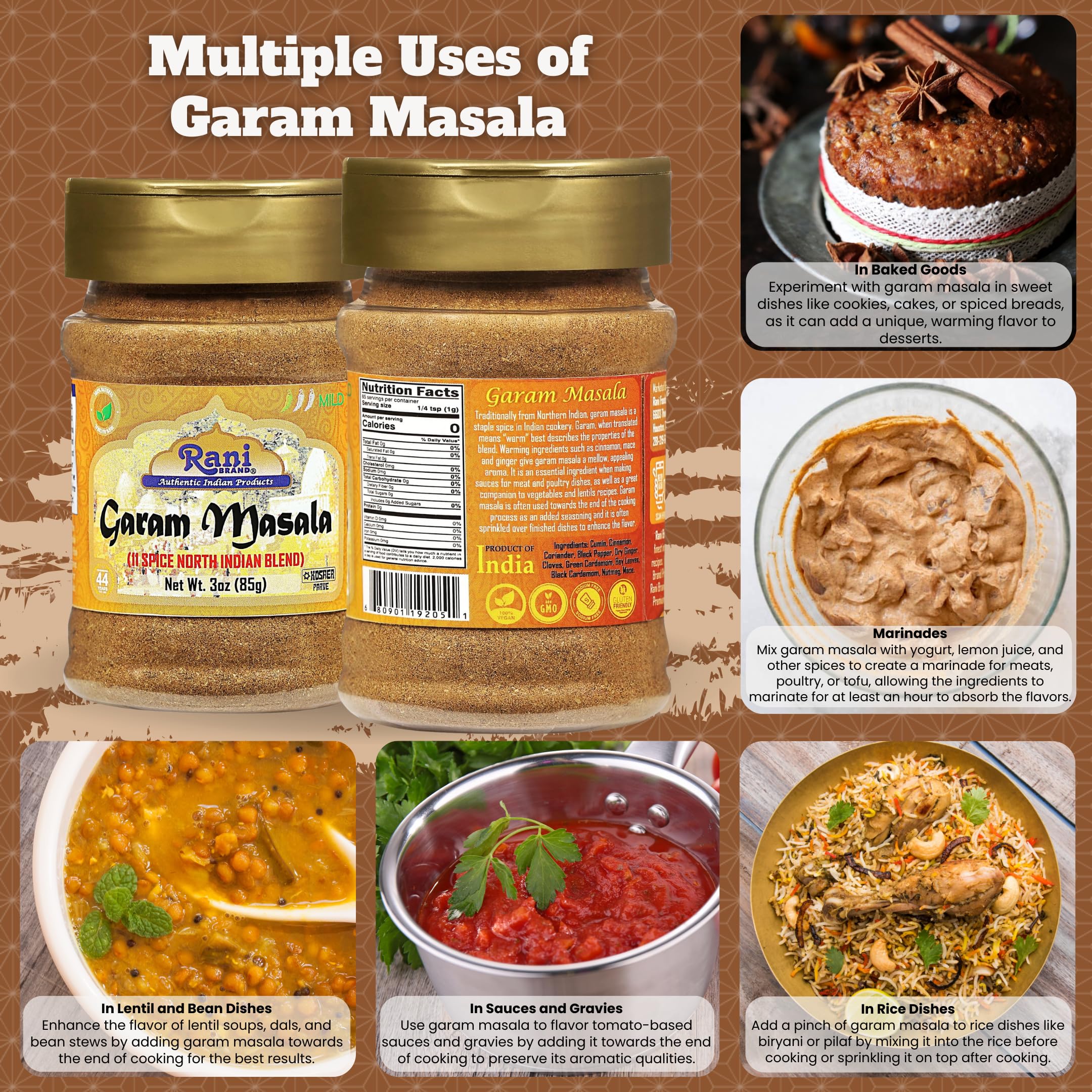 Rani Garam Masala jar label closeup with product details and kosher icon
