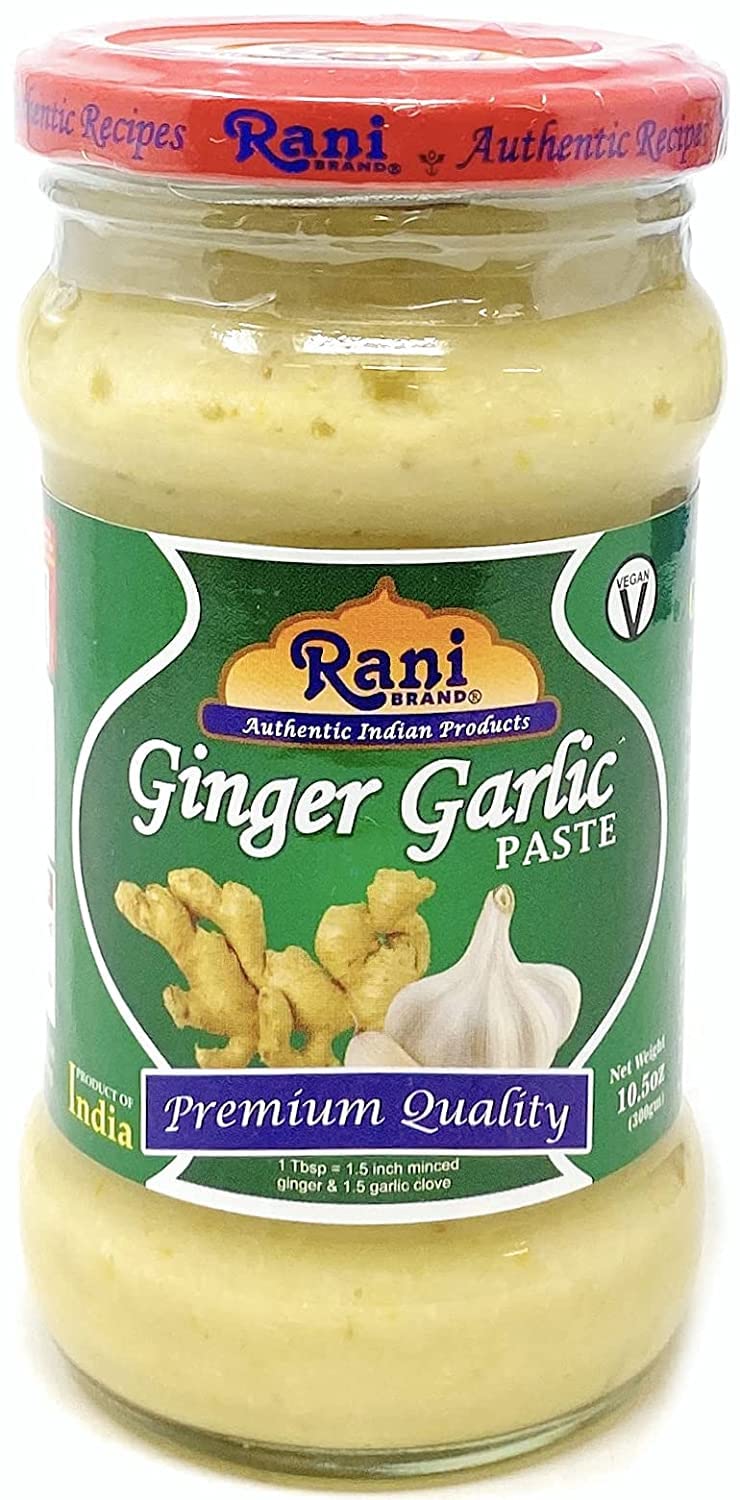 Rani Ginger Garlic Paste in glass jar shows premium packaging and authenticity.