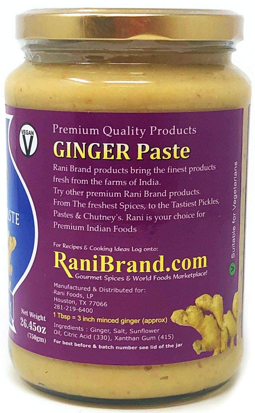 Product of India note on Rani Ginger Paste packaging for authentic flavor